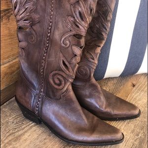 Genuine Leather floral cowgirl boots Sz 8